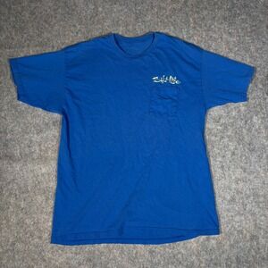 Salt Life Pocket T-Shirt Mens XL Blue Skull Fishing Rods Graphic 6111 Surfwear